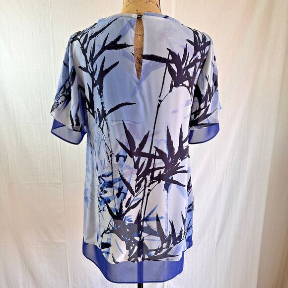 Marta Palmieri Women's Blue Bamboo Print 2-Layers Silk Blouse Tunic Top Sz 44/8 - Picture 4 of 14